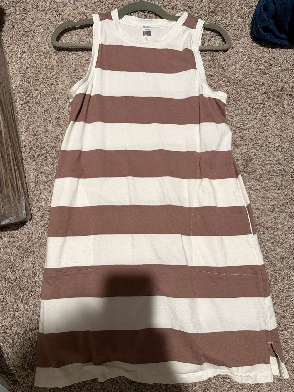 Old Navy Cream and Brown Striped Midi Dress